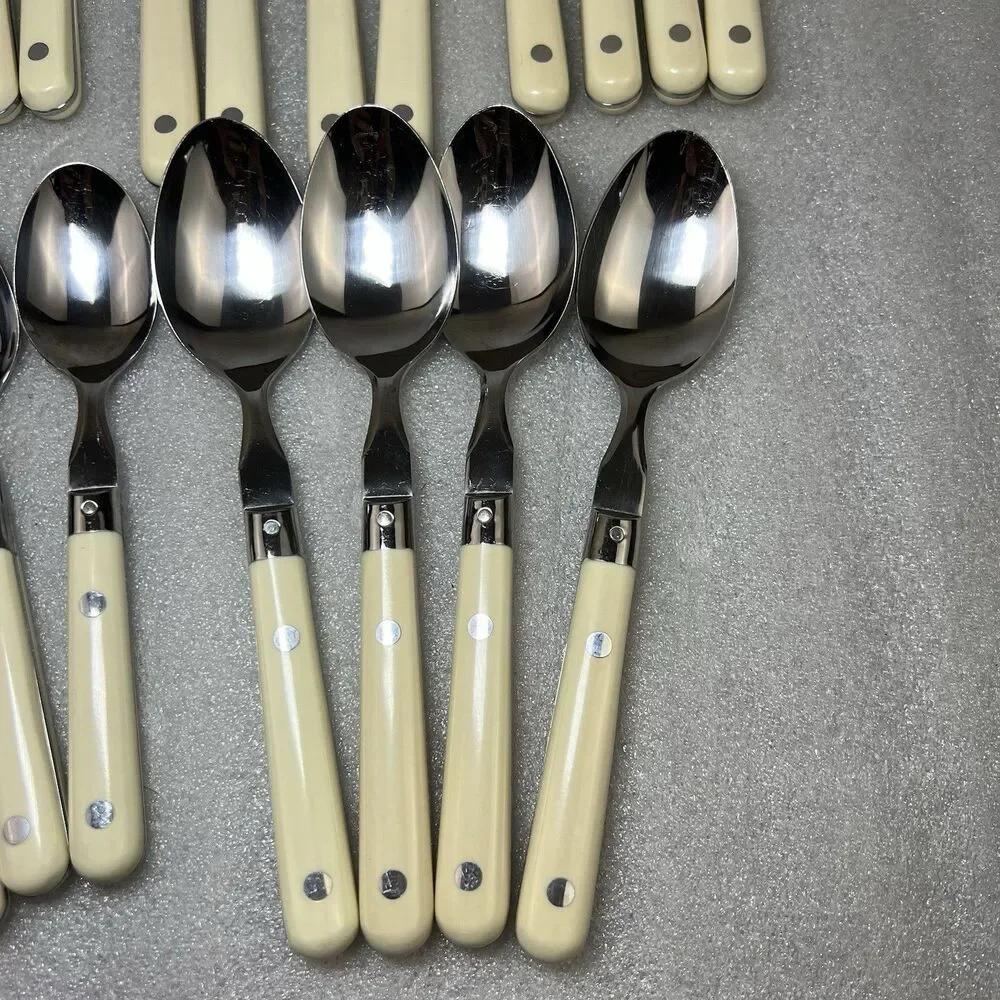 Vintage WF Mardi Gras Stainless Flatware White Handle MCM 20 Piece Set Served 4